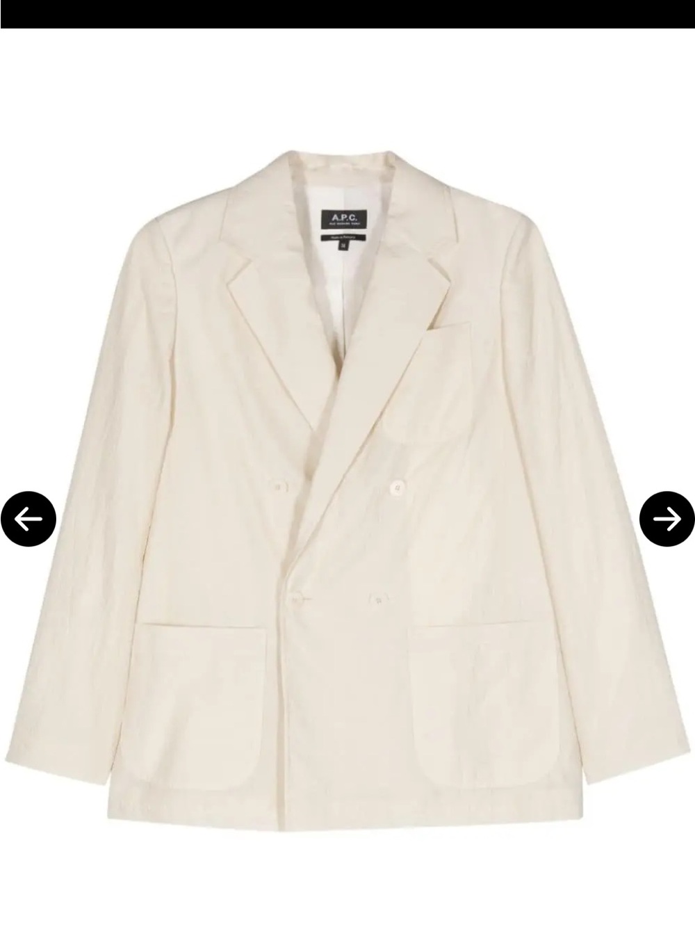 A.P.C. Double-Breasted Crepe Blazer in Size 36 in Cream